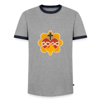 Heiliges Herz - Männer Kontrast-T-Shirt - Grau/Navy  - Vorne - AI Model Female 172 light (172cm) & AI Model Male 178 light (178cm)