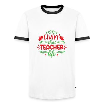 livin that teacher life 01 - Men's Ringer Shirt - white/black - Front - AI Model Female 172 light (172cm) & AI Model Male 178 dark (178cm)
