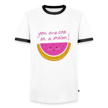 you are one in a melon ! citation humour cadeau - T-shirt contrasté Homme - blanc/noir - Devant - AI Model Female 172 light (172cm) & AI Model Male 178 dark (178cm)