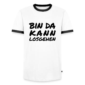 bin da kann losgehen - Männer Kontrast-T-Shirt - Weiß/Schwarz - Vorne - AI Model Female 172 light (172cm) & AI Model Male 178 dark (178cm)
