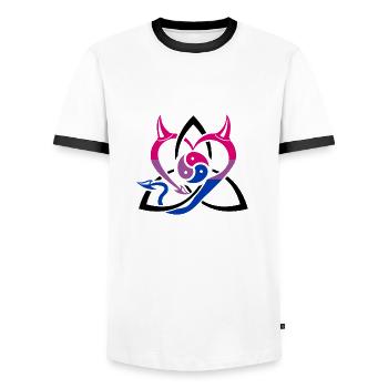 BDSM Devils Heart - celtic triangle, Bi-Color - T-shirt contrasté Homme - blanc/noir - Devant - AI Model Female 172 light (172cm) & AI Model Male 178 dark (178cm)