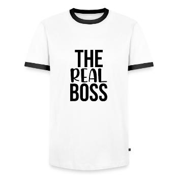 The real boss - Men's Ringer Shirt - white/black - Front - AI Model Female 172 light (172cm) & AI Model Male 178 dark (178cm)