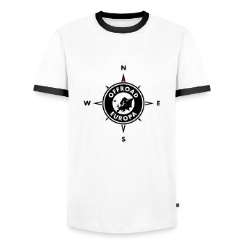 Offroad Compass Europe - Männer Kontrast-T-Shirt - Weiß/Schwarz - Vorne - AI Model Female 172 light (172cm) & AI Model Male 178 dark (178cm)