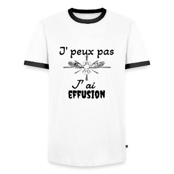 Je peux pas j ai effusion onction divine - T-shirt contrasté Homme - blanc/noir - Devant - AI Model Female 172 light (172cm) & AI Model Male 178 dark (178cm)