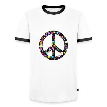 Fleurs de paix - T-shirt contrasté Homme - blanc/noir - Devant - AI Model Female 172 light (172cm) & AI Model Male 178 dark (178cm)
