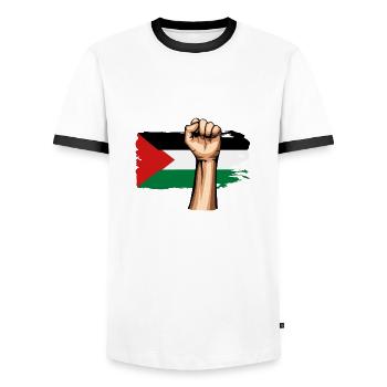 free palestine - Men's Ringer Shirt - white/black - Front - AI Model Female 172 light (172cm) & AI Model Male 178 dark (178cm)