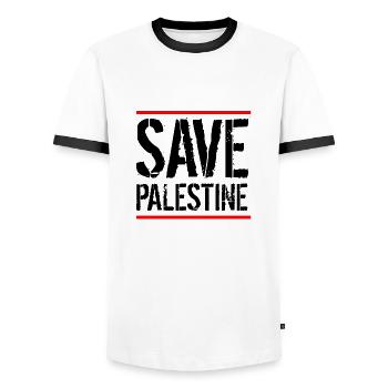 Libérer la Palestine - T-shirt contrasté Homme - blanc/noir - Devant - AI Model Female 172 light (172cm) & AI Model Male 178 dark (178cm)