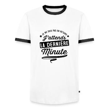 tee-shirt humour retard - T-shirt contrasté Homme - blanc/noir - Devant - AI Model Female 172 light (172cm) & AI Model Male 178 dark (178cm)