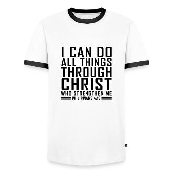 Philipper 4:13 Bibel Vers Cool Christian Shirts - Männer Kontrast-T-Shirt - Weiß/Schwarz - Vorne - AI Model Female 172 light (172cm) & AI Model Male 178 dark (178cm)