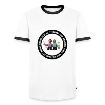 Gay Couples Defend Their Weed with Guns - Men's Ringer Shirt - white/black - Front - AI Model Female 172 light (172cm) & AI Model Male 178 dark (178cm)