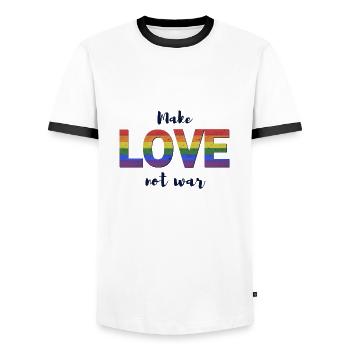 Make Love Not War Pride édition 2021 - T-shirt contrasté Homme - blanc/noir - Devant - AI Model Female 172 light (172cm) & AI Model Male 178 dark (178cm)