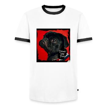 Doug the pug - Men's Ringer Shirt - white/black - Front - AI Model Female 172 light (172cm) & AI Model Male 178 dark (178cm)