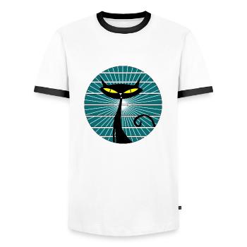 Schwarze Katze - Männer Kontrast-T-Shirt - Weiß/Schwarz - Vorne - AI Model Female 172 light (172cm) & AI Model Male 178 dark (178cm)