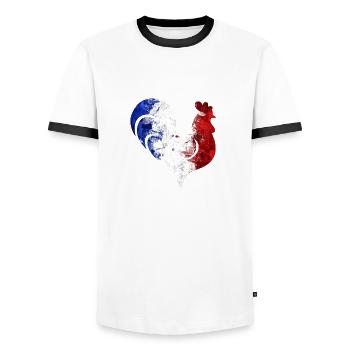 Rooster France Football - Men's Ringer Shirt - white/black - Front - AI Model Female 172 light (172cm) & AI Model Male 178 dark (178cm)