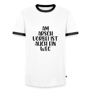 Am Arsch vorbei ist auch ein weg - Männer Kontrast-T-Shirt - Weiß/Schwarz - Vorne - AI Model Female 172 light (172cm) & AI Model Male 178 dark (178cm)