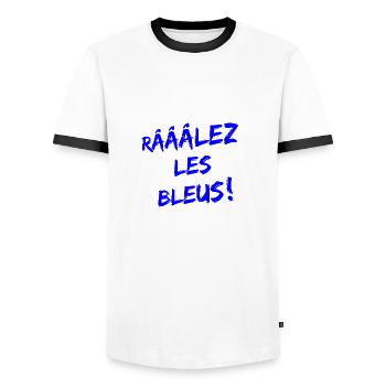 RÂLEZ LES BLEUS ! (sports, football, rugby) - T-shirt contrasté Homme - blanc/noir - Devant - AI Model Female 172 light (172cm) & AI Model Male 178 dark (178cm)