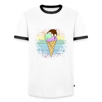 Ice cream - Men's Ringer Shirt - white/black - Front - AI Model Female 172 light (172cm) & AI Model Male 178 dark (178cm)