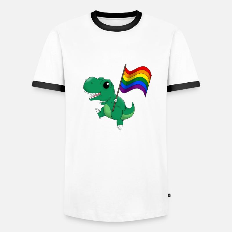 Rainbow Dinosaur T-Rex Pride - Men's Ringer Shirt - white/black