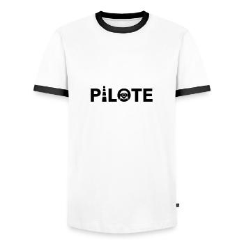 PILOTE ! (voiture, course, route) - T-shirt contrasté Homme - blanc/noir - Devant - AI Model Female 172 light (172cm) & AI Model Male 178 dark (178cm)