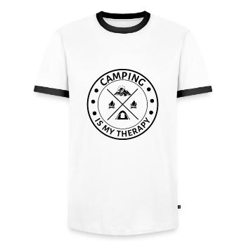 Camping ist meine Therapie Lustiger Camper-Spruch - Männer Kontrast-T-Shirt - Weiß/Schwarz - Vorne - AI Model Female 172 light (172cm) & AI Model Male 178 dark (178cm)