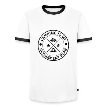 Camping ist mein Ruhestandsplan Lustiger Camper-Spruch - Männer Kontrast-T-Shirt - Weiß/Schwarz - Vorne - AI Model Female 172 light (172cm) & AI Model Male 178 dark (178cm)
