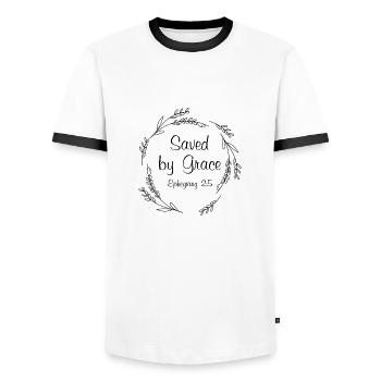 Saved by Grace Jesus Faith Don Foi - T-shirt contrasté Homme - blanc/noir - Devant - AI Model Female 172 light (172cm) & AI Model Male 178 dark (178cm)