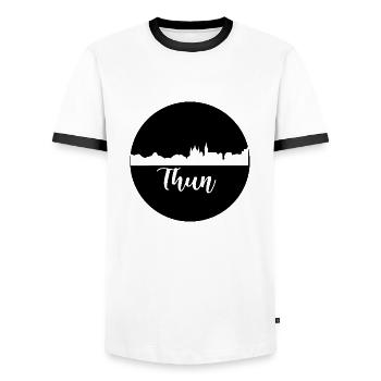 thun,skyline,graffiti, coupe à ciseaux,noir - T-shirt contrasté Homme - blanc/noir - Devant - AI Model Female 172 light (172cm) & AI Model Male 178 dark (178cm)