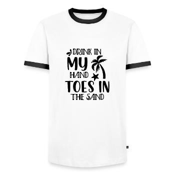 Drink in my hand, toes in the sand - Men's Ringer Shirt - white/black - Front - AI Model Female 172 light (172cm) & AI Model Male 178 dark (178cm)