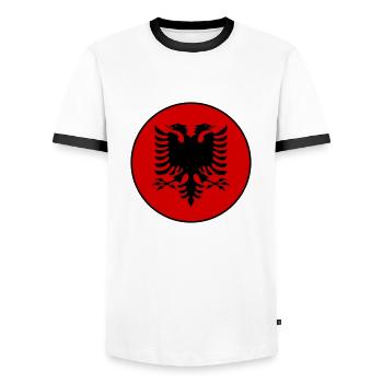 Albania Flag Round - Men's Ringer Shirt - white/black - Front - AI Model Female 172 light (172cm) & AI Model Male 178 dark (178cm)