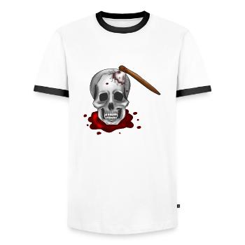 Skull with axe - Men's Ringer Shirt - white/black - Front - AI Model Female 172 light (172cm) & AI Model Male 178 dark (178cm)