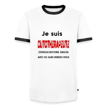 Je suis clitothérapeute - T-shirt contrasté Homme - blanc/noir - Devant - AI Model Female 172 light (172cm) & AI Model Male 178 dark (178cm)