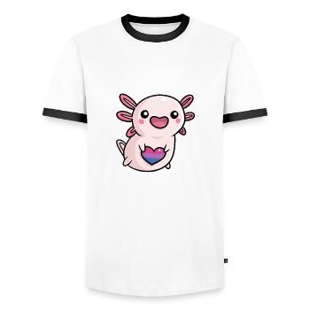 Sweet Axolotl Bi Queer Flag Flag LGBTQ Kawaii - Men's Ringer Shirt - white/black - Front - AI Model Female 172 light (172cm) & AI Model Male 178 dark (178cm)
