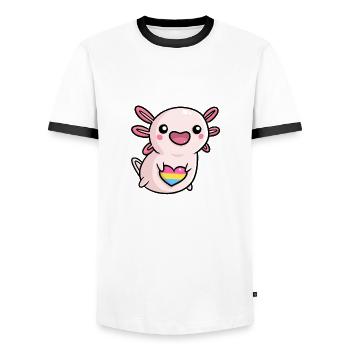 Sweet Axolotl Pan Queer Flag Flag LGBTQ Kawaii - Men's Ringer Shirt - white/black - Front - AI Model Female 172 light (172cm) & AI Model Male 178 dark (178cm)