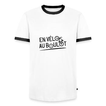 EN VÉLO AU BOULOT ! - T-shirt contrasté Homme - blanc/noir - Devant - AI Model Female 172 light (172cm) & AI Model Male 178 dark (178cm)