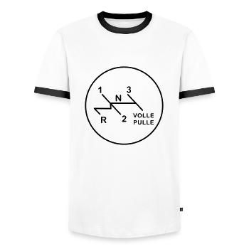 VollePulle Schaltschema - Männer Kontrast-T-Shirt - Weiß/Schwarz - Vorne - AI Model Female 172 light (172cm) & AI Model Male 178 dark (178cm)