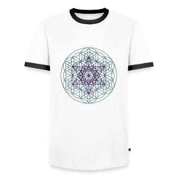 Flower of Life with Metatron Cube 1 - Men's Ringer Shirt - white/black - Front - AI Model Female 172 light (172cm) & AI Model Male 178 dark (178cm)
