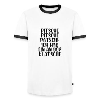 Pitsche Pitsch Patsche ich hab ein an der Klatsche - Männer Kontrast-T-Shirt - Weiß/Schwarz - Vorne - AI Model Female 172 light (172cm) & AI Model Male 178 dark (178cm)