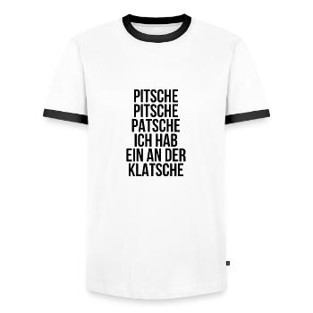Pitsche Pitsch Patsche ich hab ein an der Klatsche - Männer Kontrast-T-Shirt - Weiß/Schwarz - Vorne - AI Model Female 172 light (172cm) & AI Model Male 178 dark (178cm)