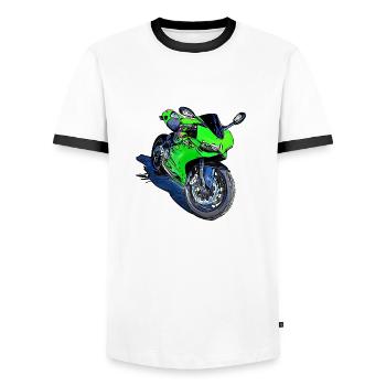 Moto Sport Vert - T-shirt contrasté Homme - blanc/noir - Devant - AI Model Female 172 light (172cm) & AI Model Male 178 dark (178cm)