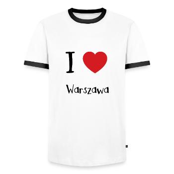 J’aime Warszawa - Heart Love Warsaw - T-shirt contrasté Homme - blanc/noir - Devant - AI Model Female 172 light (172cm) & AI Model Male 178 dark (178cm)