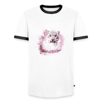 snow leopard,cat,leopard,white,wildcat - Men's Ringer Shirt - white/black - Front - AI Model Female 172 light (172cm) & AI Model Male 178 dark (178cm)