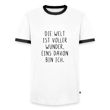 Die Welt ist voller Wunder eins davon bin ich - Männer Kontrast-T-Shirt - Weiß/Schwarz - Vorne - AI Model Female 172 light (172cm) & AI Model Male 178 dark (178cm)