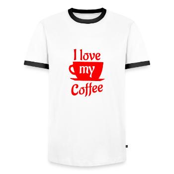 I Love My Coffee - Men's Ringer Shirt - white/black - Front - AI Model Female 172 light (172cm) & AI Model Male 178 dark (178cm)
