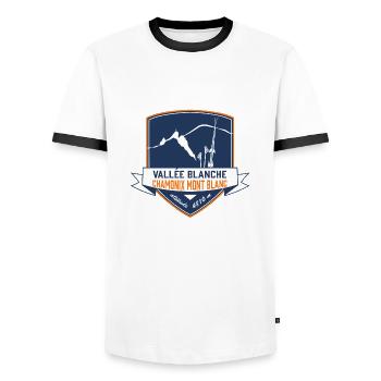 ecusson chamonix the white valley leewarddesign - Men's Ringer Shirt - white/black - Front - AI Model Female 172 light (172cm) & AI Model Male 178 dark (178cm)