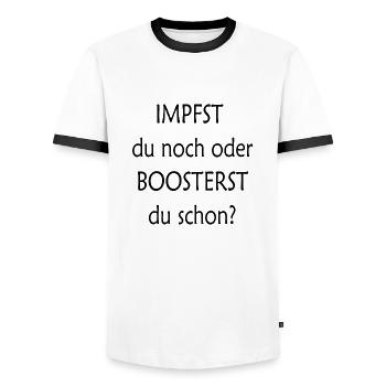 Impfst du noch oder Boosterst du schon - TS21 - Männer Kontrast-T-Shirt - Weiß/Schwarz - Vorne - AI Model Female 172 light (172cm) & AI Model Male 178 dark (178cm)