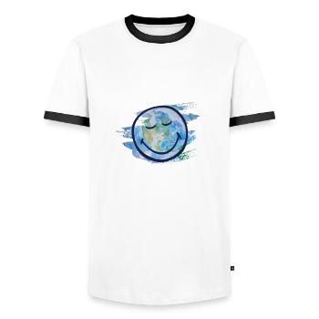 Sauvons la planète smileyworld blanc - T-shirt contrasté Homme - blanc/noir - Devant - AI Model Female 172 light (172cm) & AI Model Male 178 dark (178cm)