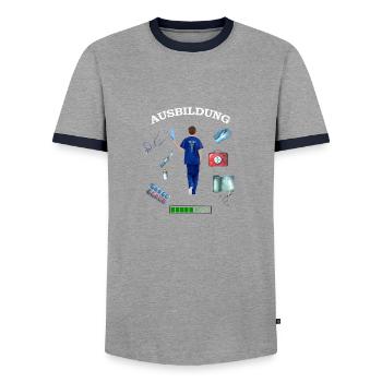 Examen Pflegekraft Ausbildung Pflegekraft Shirt - Männer Kontrast-T-Shirt - Grau/Navy  - Vorne - AI Model Female 172 light (172cm) & AI Model Male 178 light (178cm)