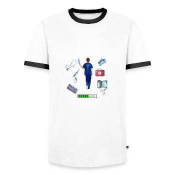 Examen Pflegekraft Ausbildung Pflegekraft Shirt - Männer Kontrast-T-Shirt - Weiß/Schwarz - Vorne - AI Model Female 172 light (172cm) & AI Model Male 178 dark (178cm)