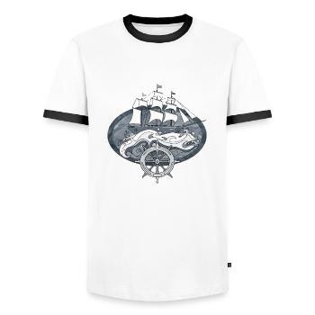 Sailing ship - Men's Ringer Shirt - white/black - Front - AI Model Female 172 light (172cm) & AI Model Male 178 dark (178cm)