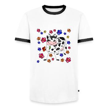 Vache - T-shirt contrasté Homme - blanc/noir - Devant - AI Model Female 172 light (172cm) & AI Model Male 178 dark (178cm)